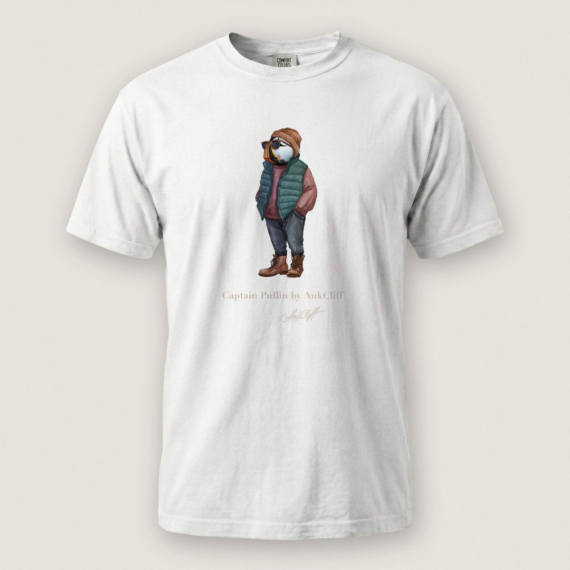 AukCliff® Captain Puffin T-shirt White / S Captain Puffin™ “Puffer Vest Nomad” Comfort Colors T-Shirt