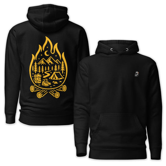 AukCliff Cotton Heritage Hoodie Black / S Campfire Spirit Adventure Camp Scene Hoodie