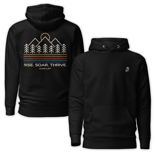 AukCliff Cotton Heritage Hoodie Black / S Rise. Soar. Thrive. Minimalist Forest Line Art Hoodie