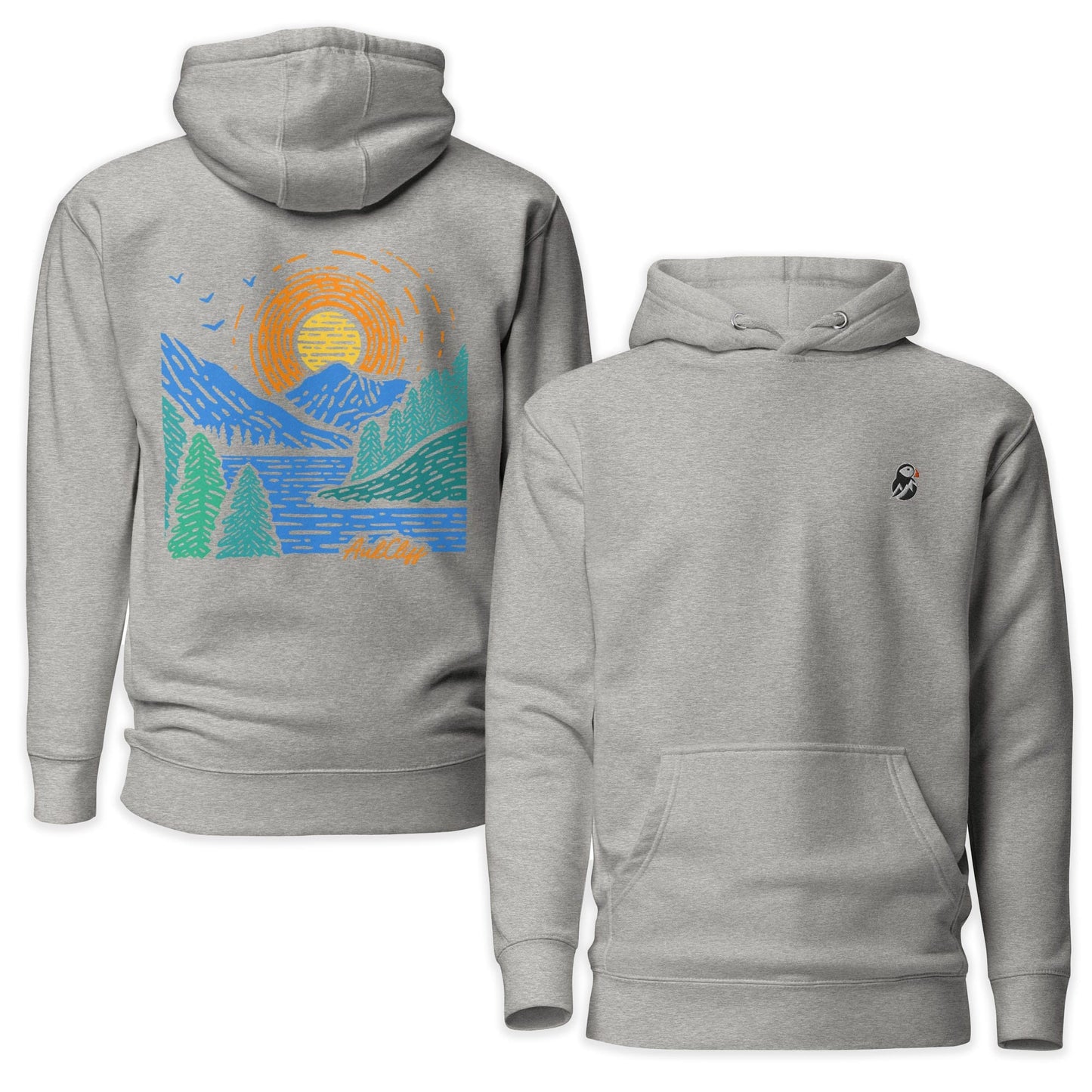 AukCliff Cotton Heritage Hoodie Carbon Grey / S Sunrise Vista Back Print Hoodie