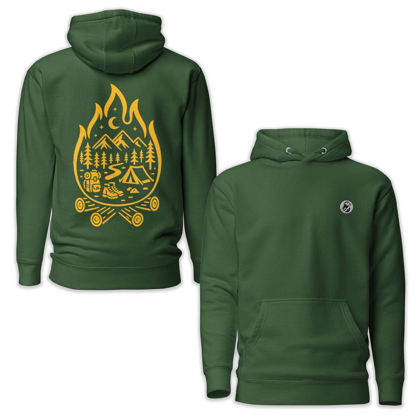 AukCliff Cotton Heritage Hoodie Forest Green / S Campfire Spirit Adventure Camp Scene Hoodie