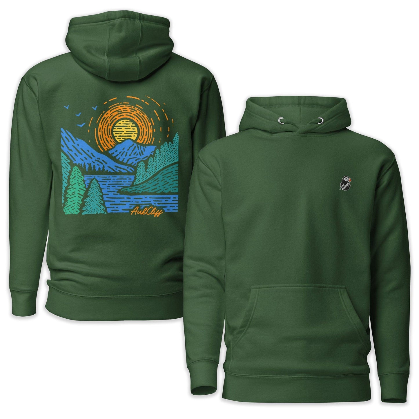 AukCliff Cotton Heritage Hoodie Forest Green / S Sunrise Vista Back Print Hoodie