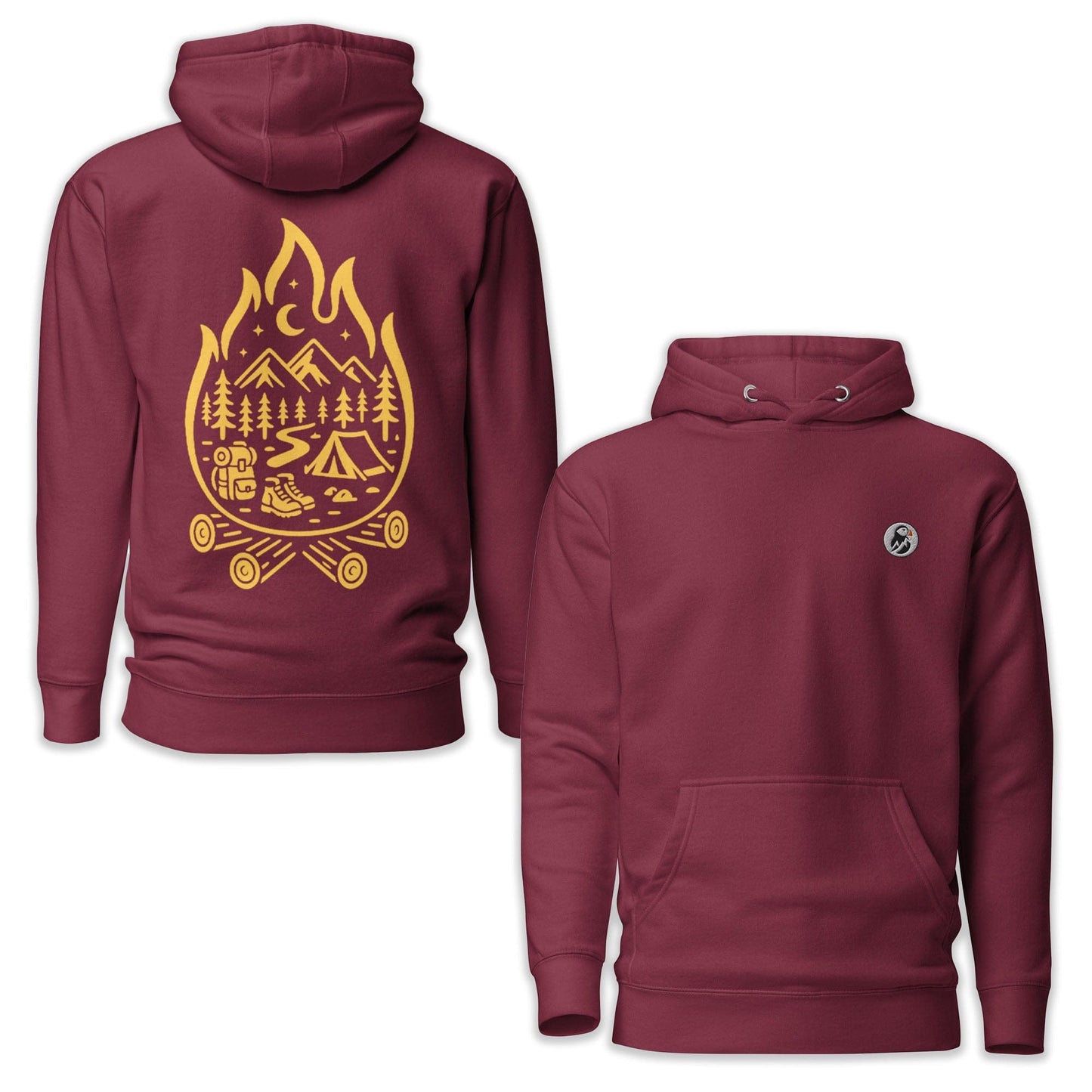 AukCliff Cotton Heritage Hoodie Maroon / S Campfire Spirit Adventure Camp Scene Hoodie