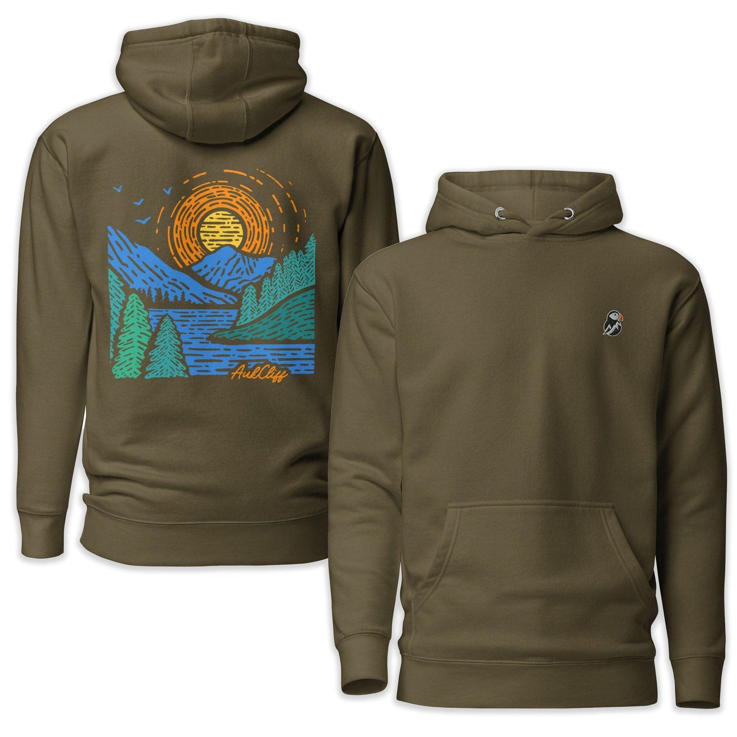 AukCliff Cotton Heritage Hoodie Military Green / S Sunrise Vista Back Print Hoodie
