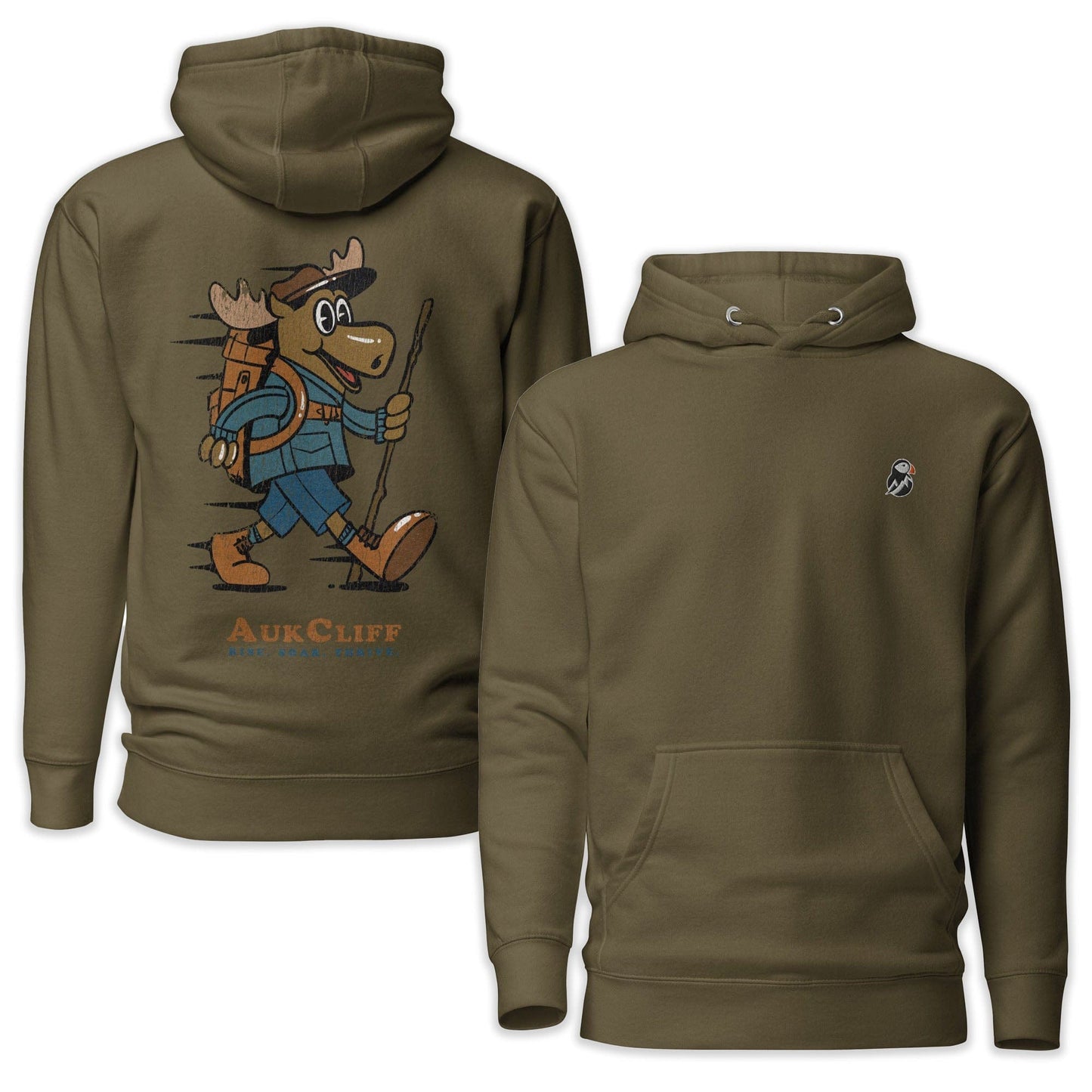 AukCliff Cotton Heritage Hoodie Military Green / S Trailblazer Moose Back Print Hoodie