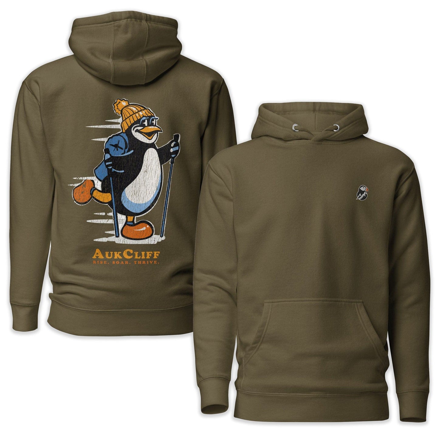 AukCliff Cotton Heritage Hoodie Military Green / S Trailblazer Penguin Back Print Hoodie