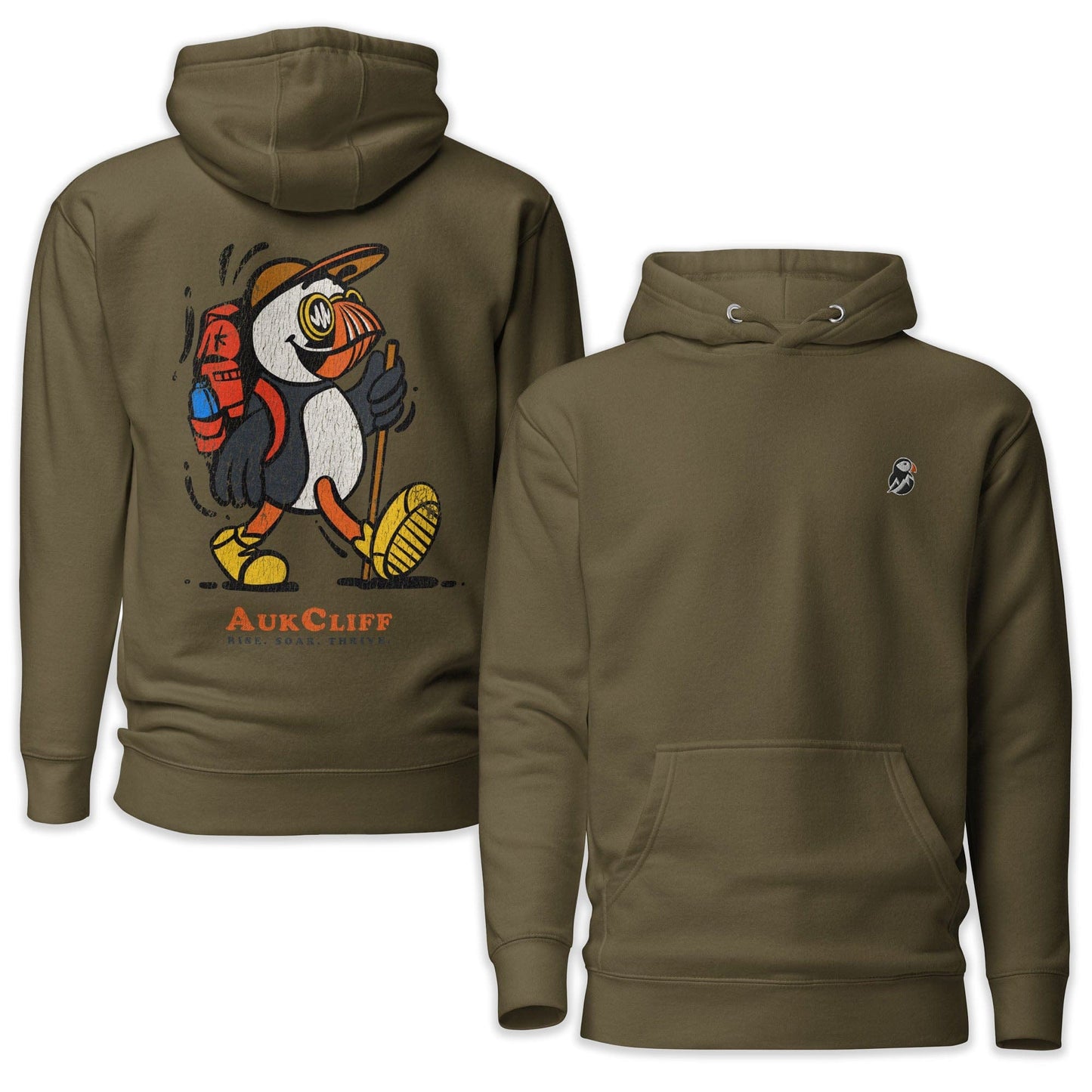 AukCliff Cotton Heritage Hoodie Military Green / S Trailblazer Puffin Back Print Hoodie