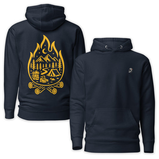 AukCliff Cotton Heritage Hoodie Navy Blazer / S Campfire Spirit Adventure Camp Scene Hoodie