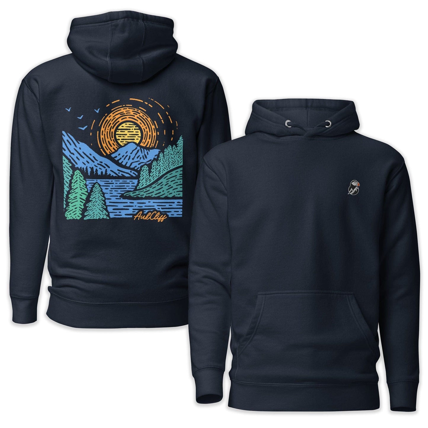 AukCliff Cotton Heritage Hoodie Navy Blazer / S Sunrise Vista Back Print Hoodie