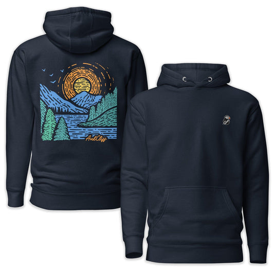 AukCliff Cotton Heritage Hoodie Navy Blazer / S Sunrise Vista Back Print Hoodie