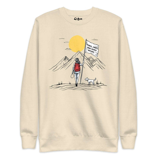 AukCliff Hiking and Camping Graphic Sweatshirt Bone / S Peaks, Paws, and Peace Adventure Sweatshirt