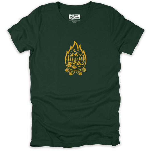 AukCliff Hiking and Camping Graphic Tees Forest / S Campfire Spirit Adventure Camp Scene T-shirt