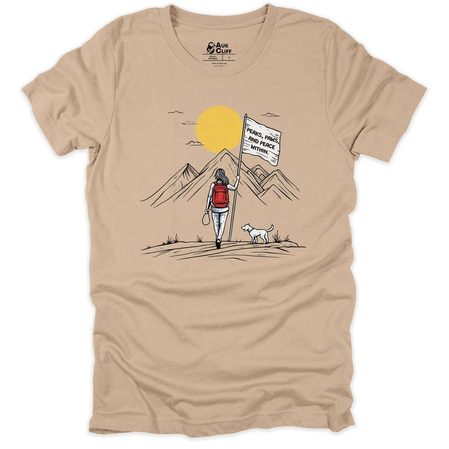 AukCliff Hiking and Camping Graphic Tees Tan / S Peaks, Paws, and Peace Adventure T-shirt