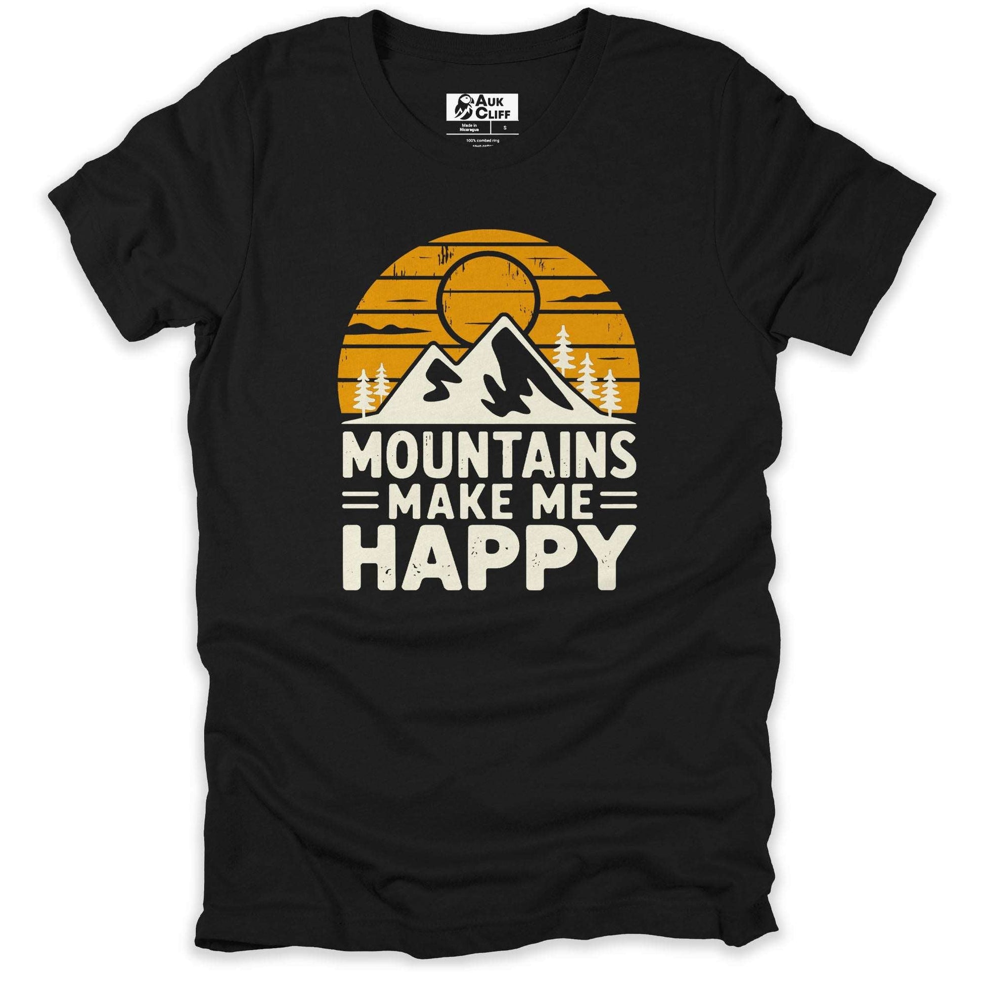 AukCliff Humour and Motivation Graphic Tees Black / S Mountains Make Me Happy T-shirt