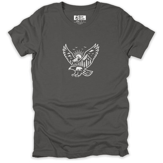 AukCliff Mountain and Wilderness Graphic Tees Asphalt / S Skyward Wild Eagle and Mountain Scene T-shirt