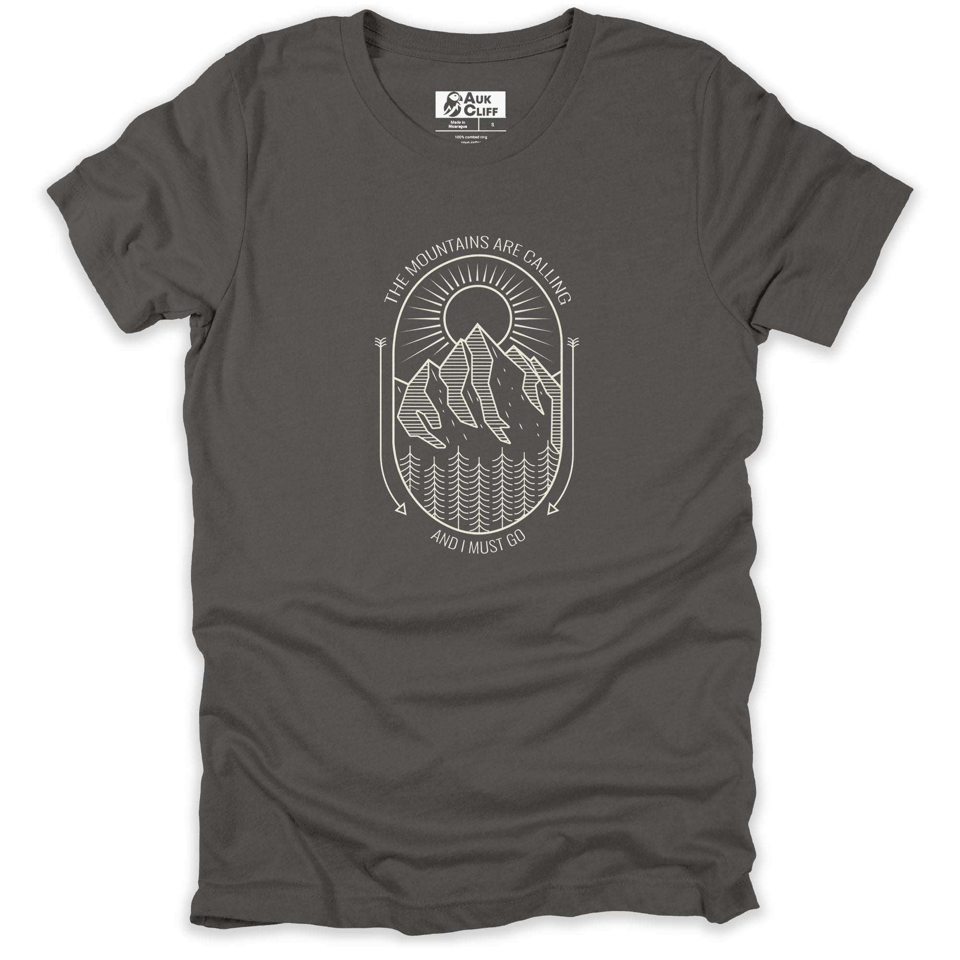 AukCliff Mountain and Wilderness Graphic Tees Asphalt / S The Mountains Are Calling T-shirt