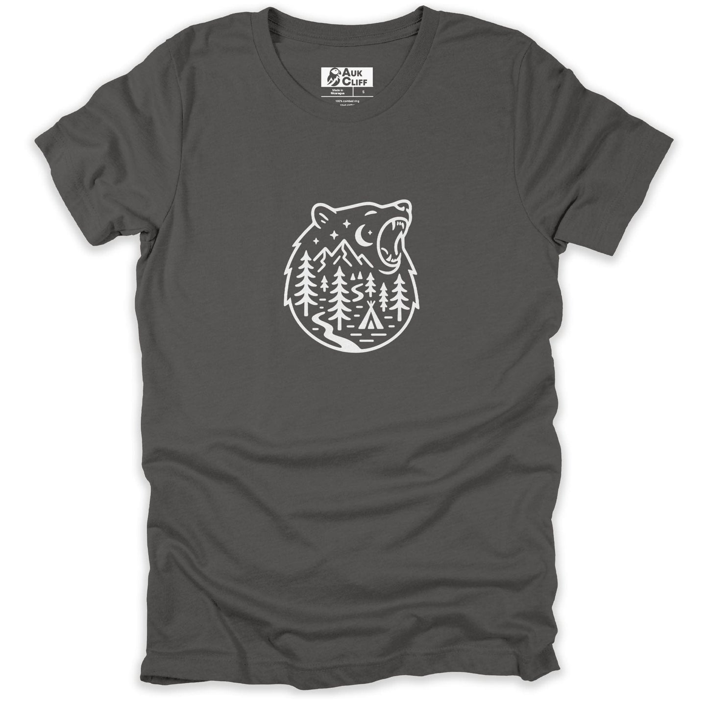 AukCliff Mountain and Wilderness Graphic Tees Asphalt / S Wilderness Roar Outdoor Bear T-shirt