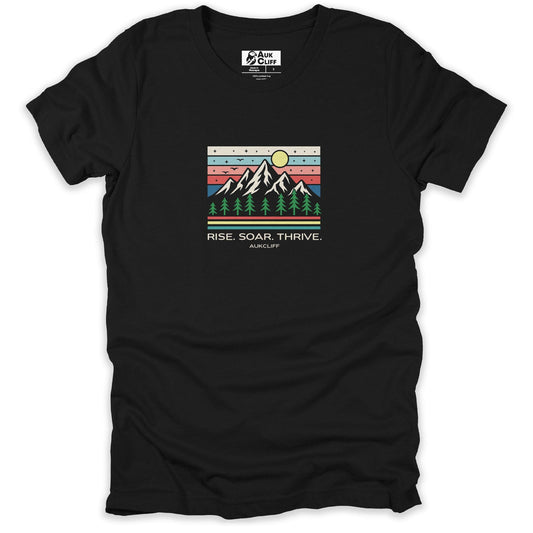 AukCliff Mountain and Wilderness Graphic Tees Black / S Rise. Soar. Thrive. Retro Mountain T-Shirt