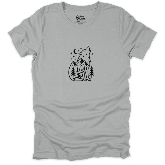 AukCliff Mountain and Wilderness Graphic Tees Silver / S Wild Wolf Mountain T-shirt