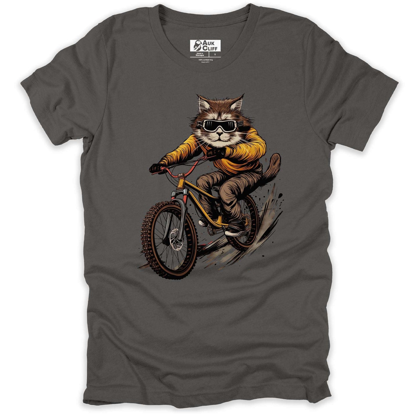 AukCliff Mountain Biking Graphic Tees Asphalt / S Cool Cat Cyclist T-shirt