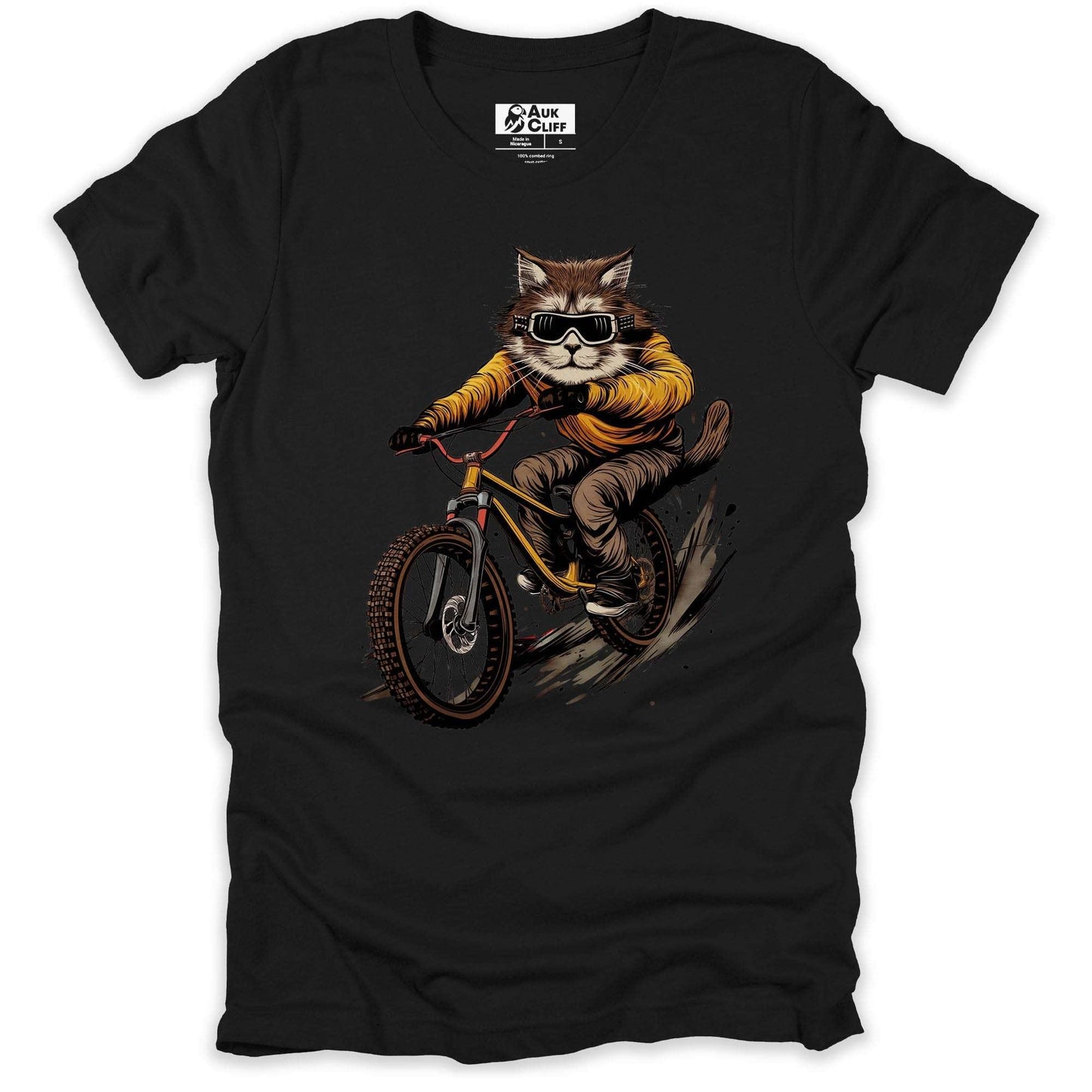 AukCliff Mountain Biking Graphic Tees Black / S Cool Cat Cyclist T-shirt