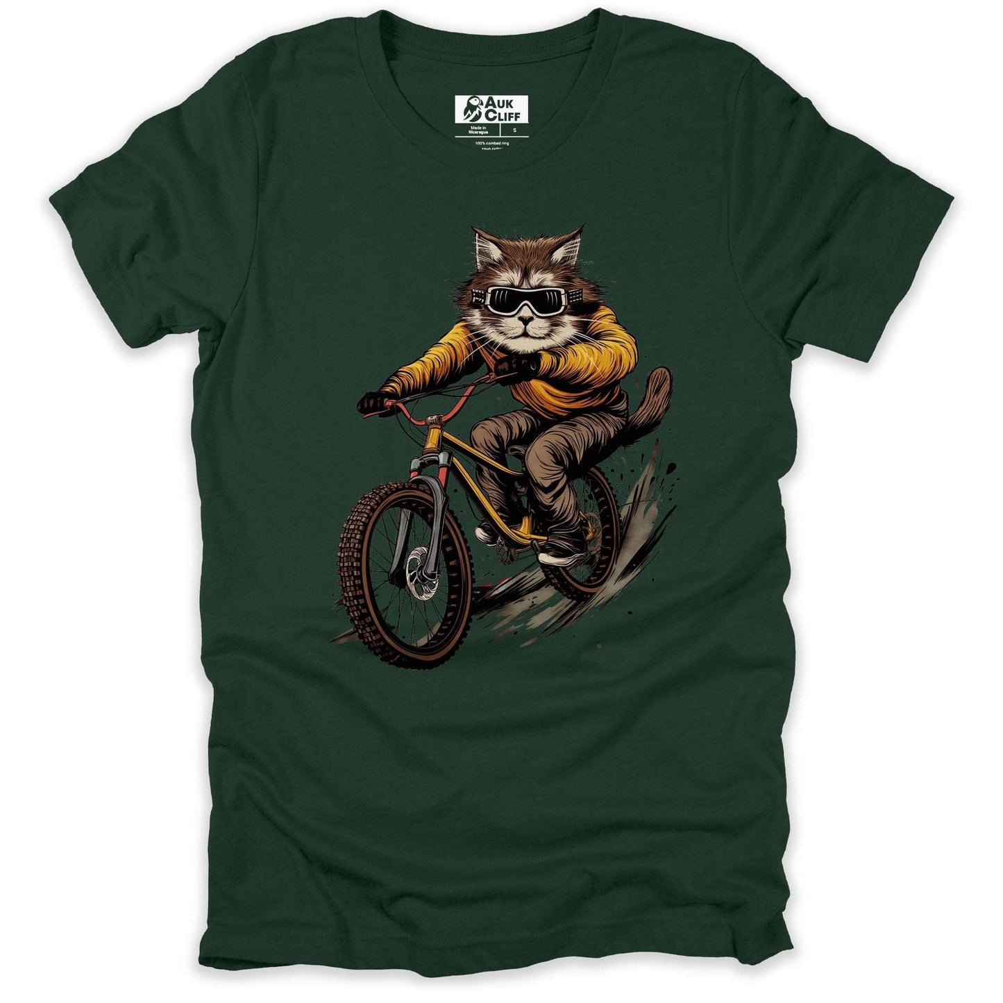 AukCliff Mountain Biking Graphic Tees Forest / S Cool Cat Cyclist T-shirt
