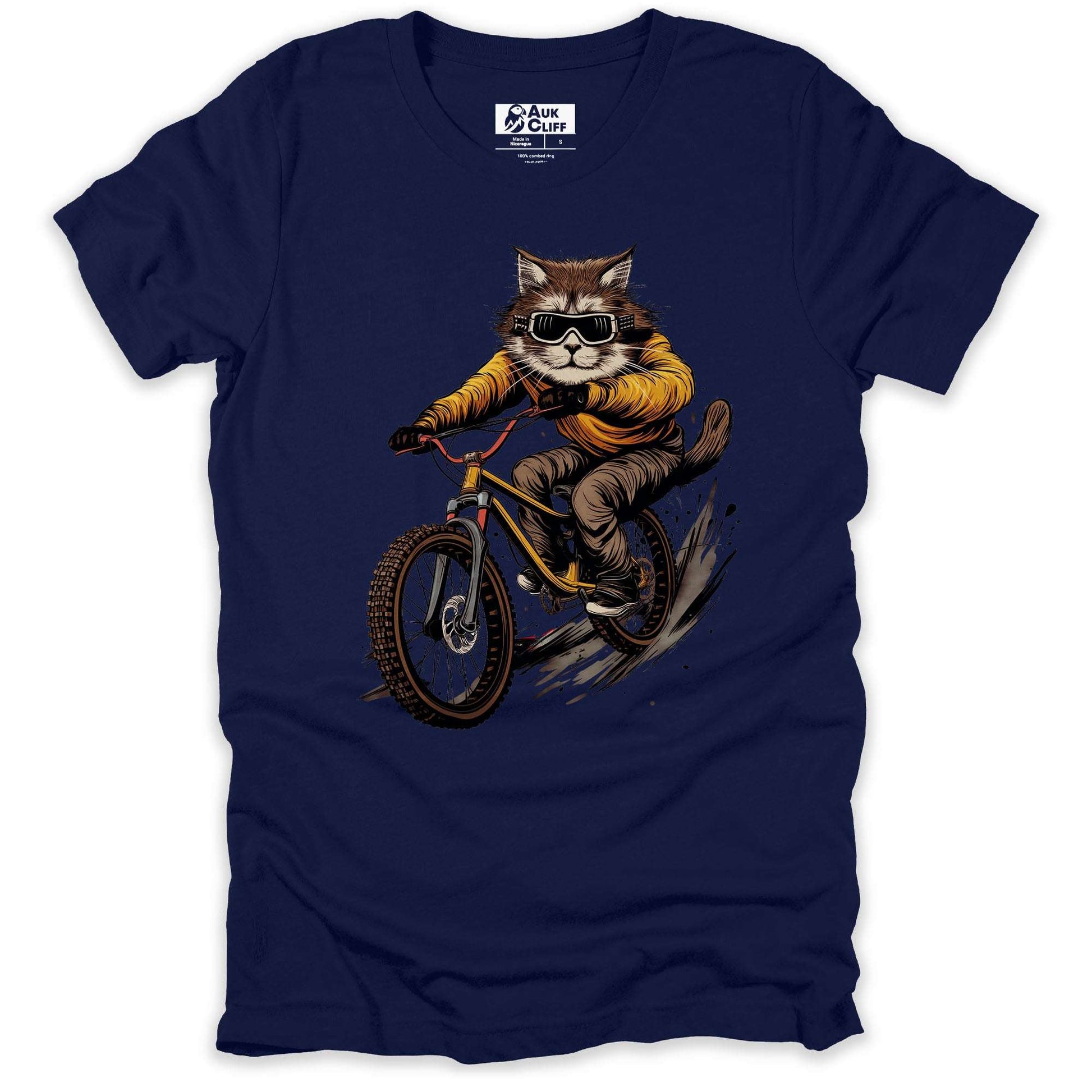 AukCliff Mountain Biking Graphic Tees Navy / S Cool Cat Cyclist T-shirt