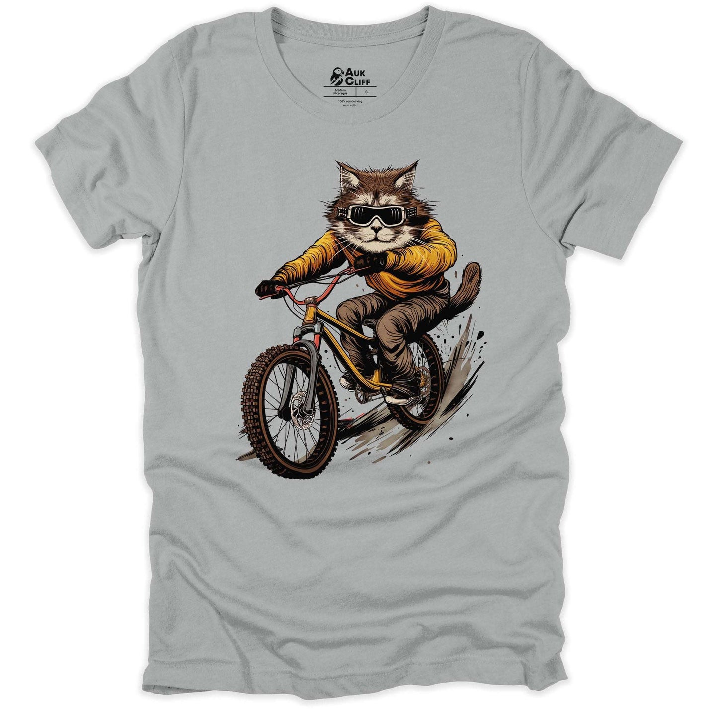 AukCliff Mountain Biking Graphic Tees Silver / S Cool Cat Cyclist T-shirt