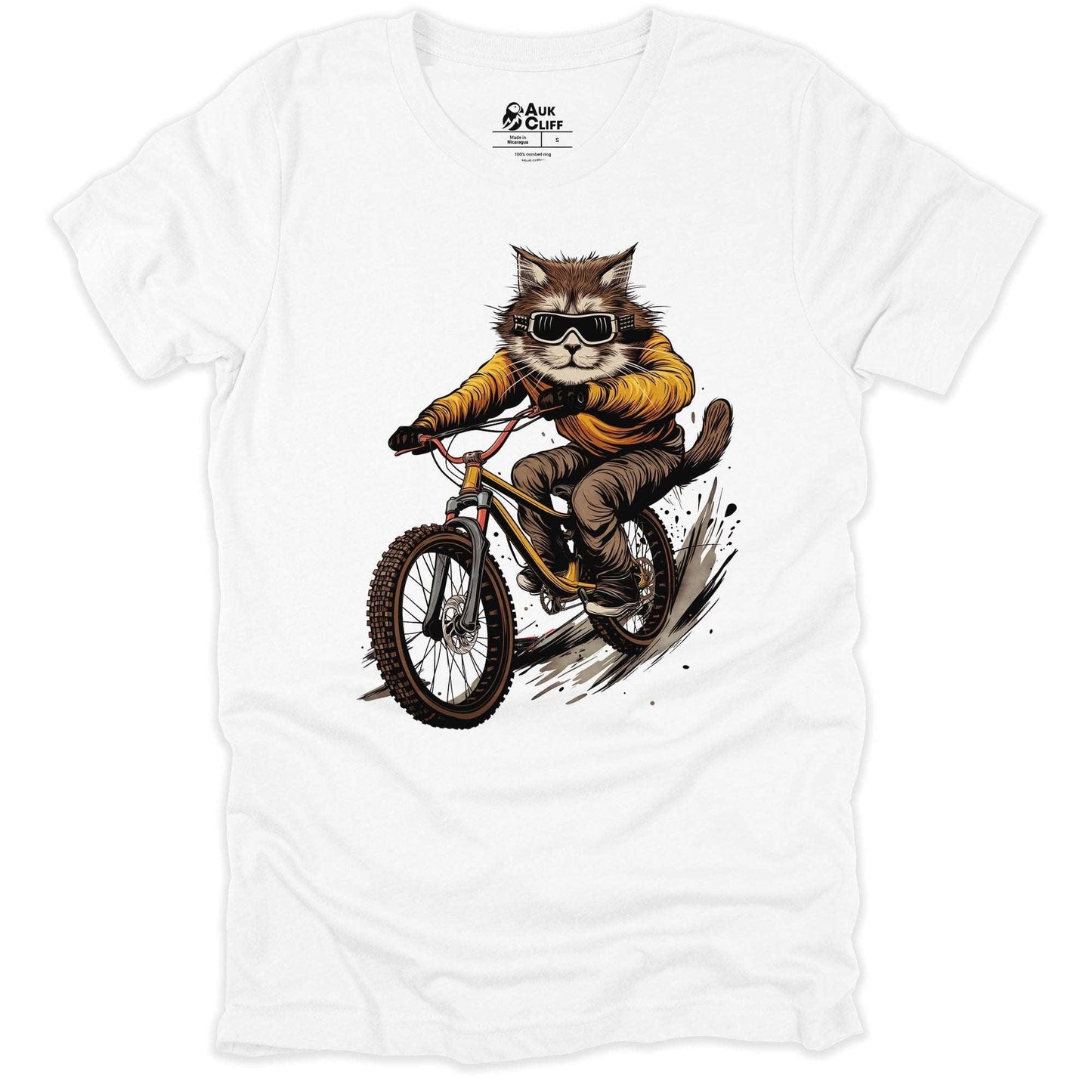 AukCliff Mountain Biking Graphic Tees White / S Cool Cat Cyclist T-shirt