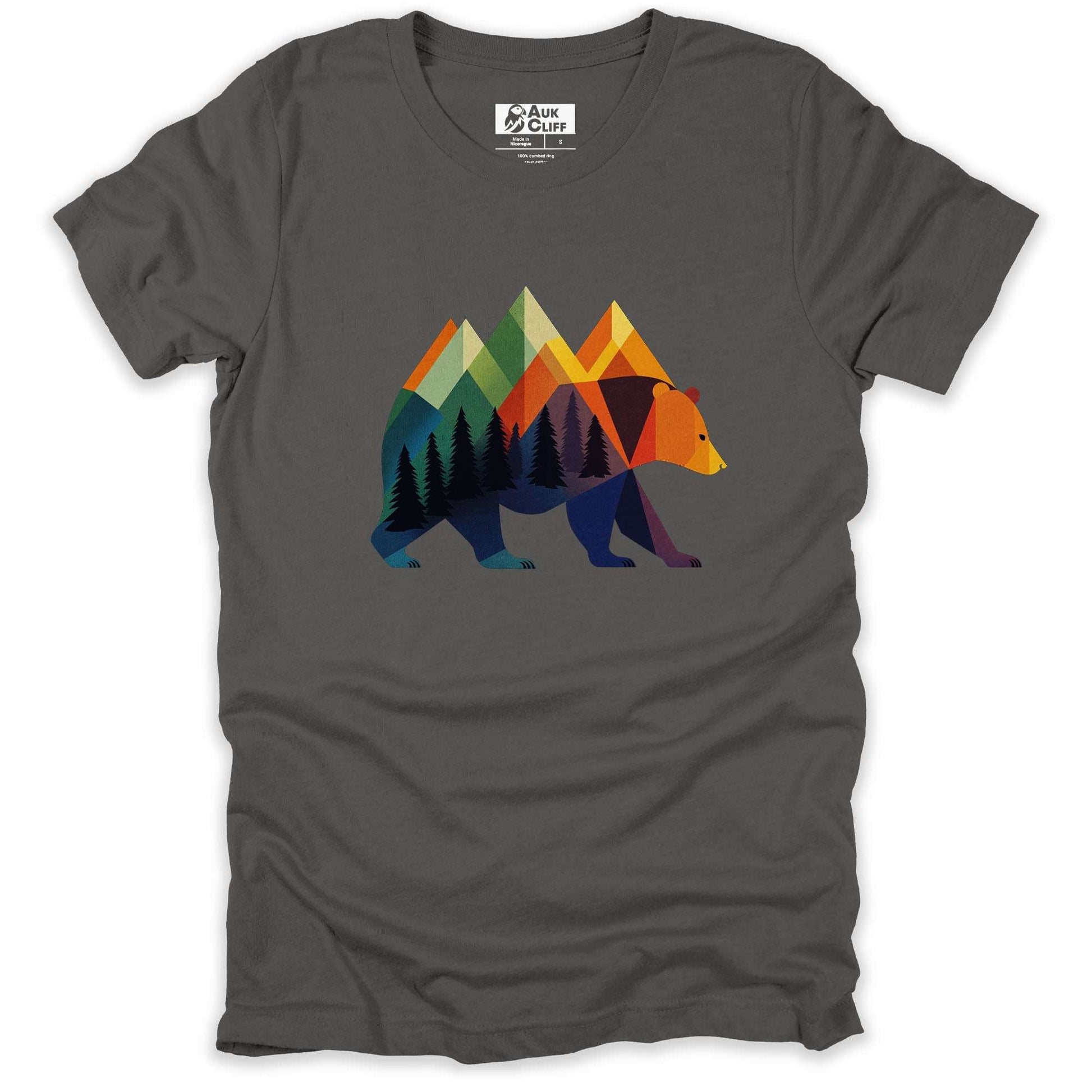 AukCliff Nature and Wildlife Graphic Tees Asphalt / S Geometric Mountain Bear T-shirt