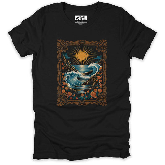 AukCliff Nature and Wildlife Graphic Tees Black / S Solar Ocean Tapestry T-shirt