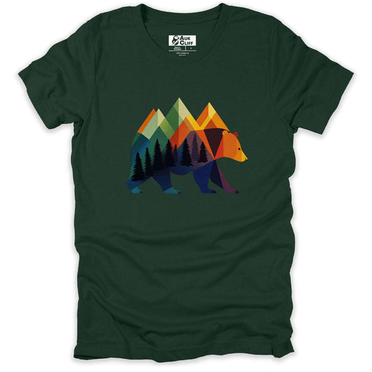 AukCliff Nature and Wildlife Graphic Tees Forest / S Geometric Mountain Bear T-shirt