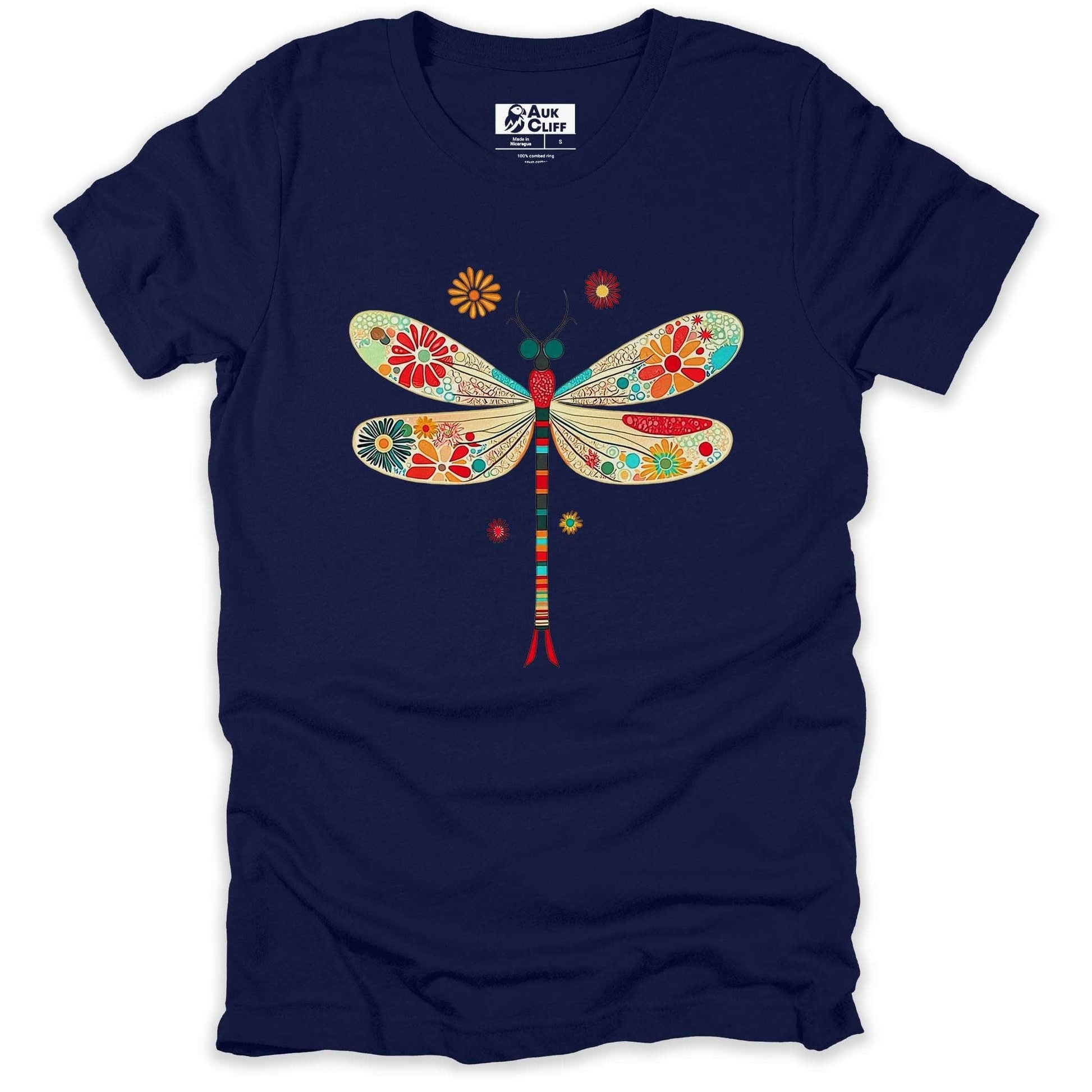 AukCliff Nature and Wildlife Graphic Tees Navy / S Blooming Dragonfly T-shirt