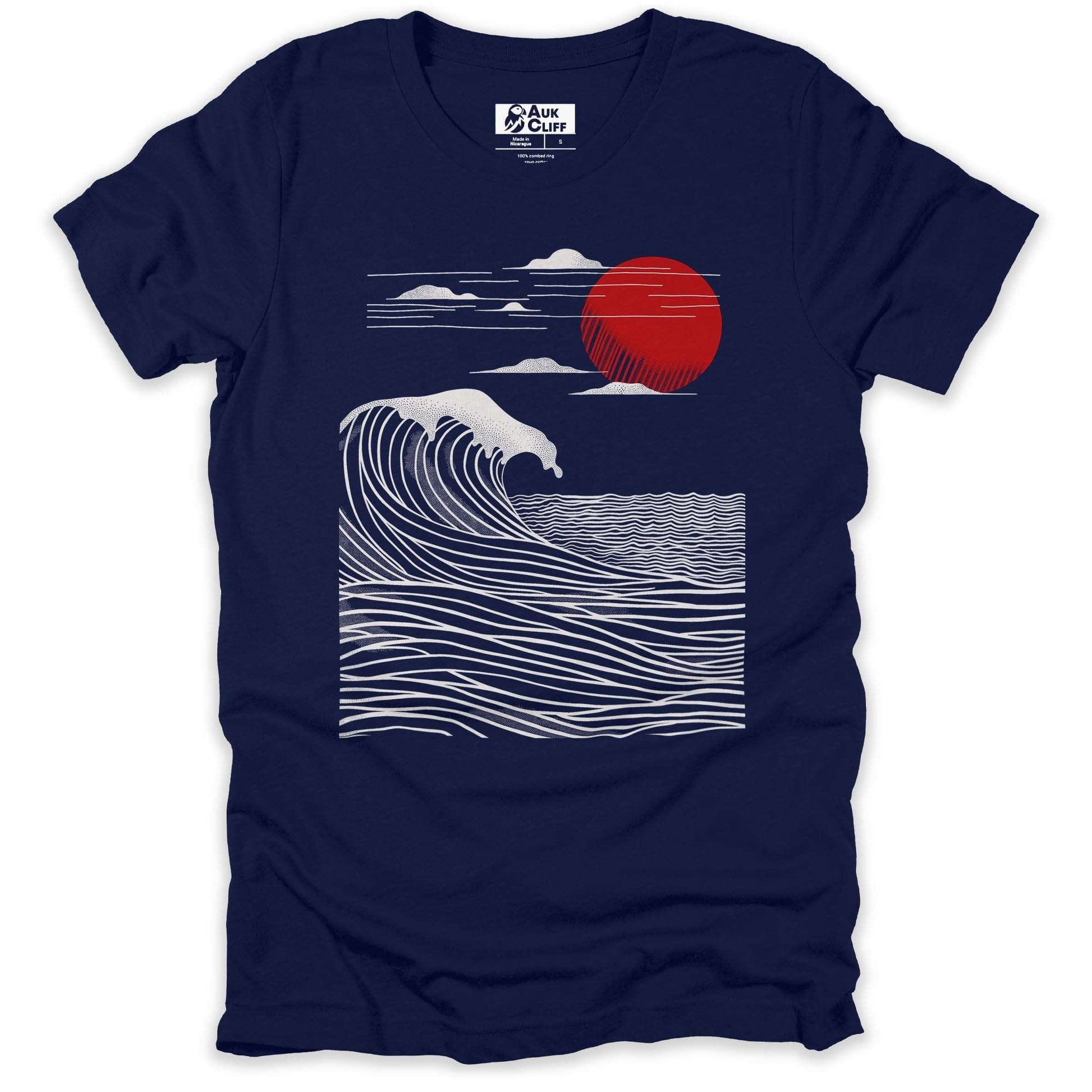 AukCliff Nature and Wildlife Graphic Tees Navy / S Oceanic Sunset Waves T-shirt