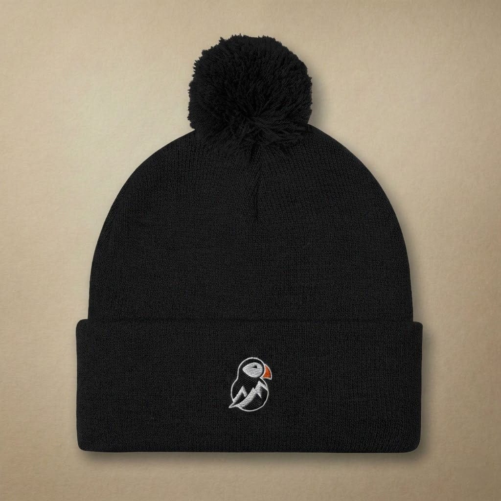 AukCliff Pom-Pom Knit Beanie Black Pom-Pom Beanie