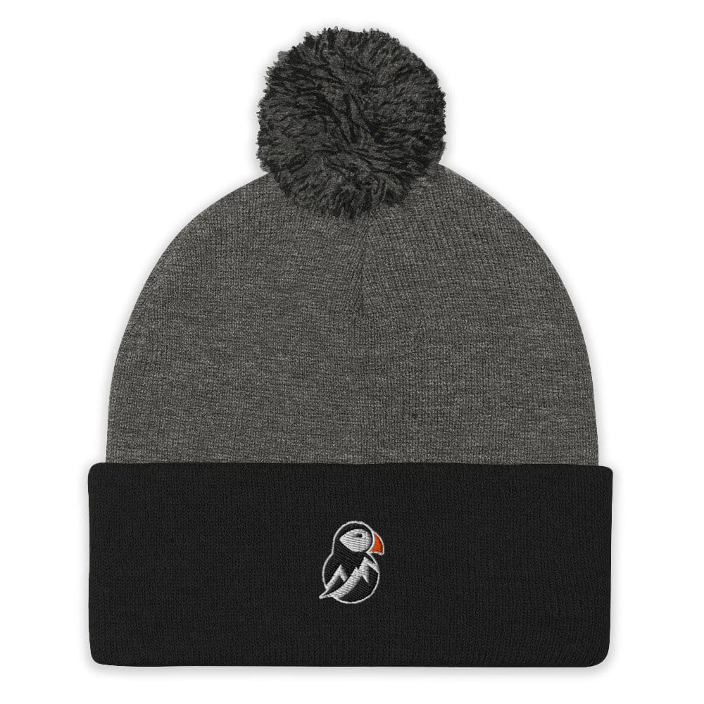 AukCliff Pom-Pom Knit Beanie Dark Heather Grey/ Black Pom-Pom Beanie