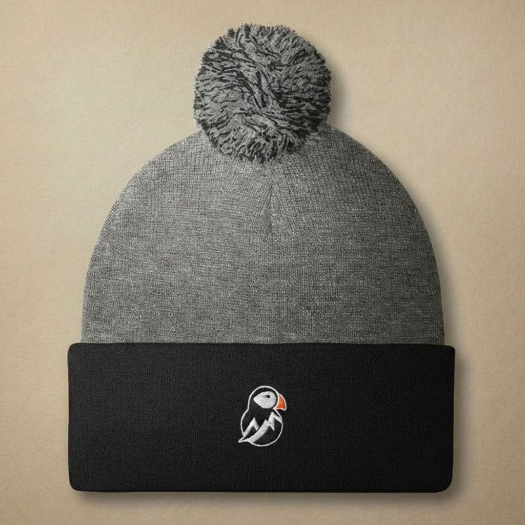 AukCliff Pom-Pom Knit Beanie Dark Heather Grey/ Black Pom-Pom Beanie