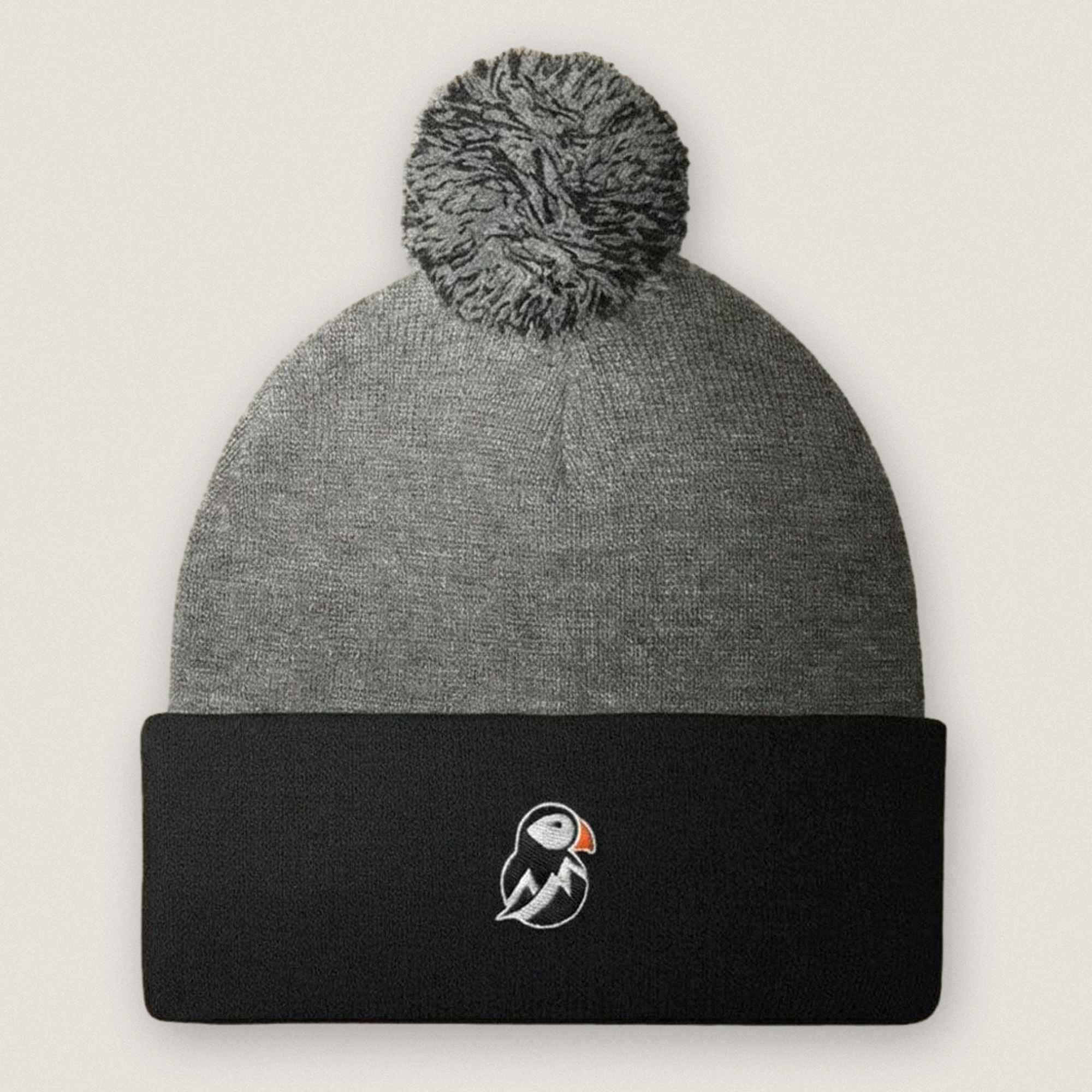AukCliff Pom-Pom Knit Beanie Dark Heather Grey/ Black Pom-Pom Beanie