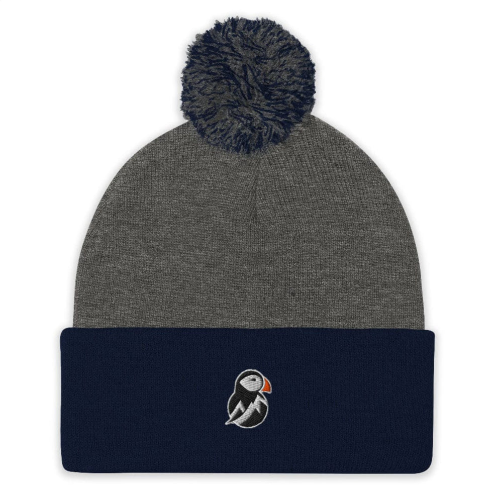 AukCliff Pom-Pom Knit Beanie Dark Heather Grey/ Navy Pom-Pom Beanie