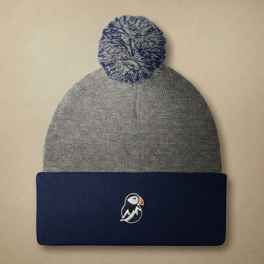 AukCliff Pom-Pom Knit Beanie Dark Heather Grey/ Navy Pom-Pom Beanie