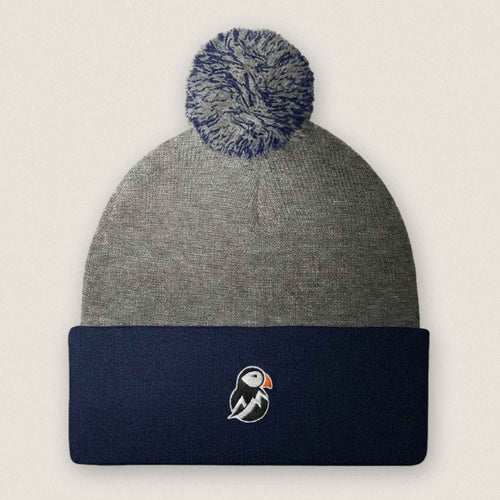 AukCliff Pom-Pom Knit Beanie Dark Heather Grey/ Navy Pom-Pom Beanie