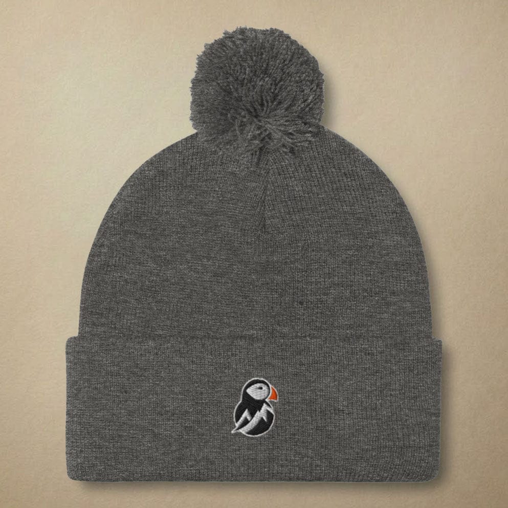 AukCliff Pom-Pom Knit Beanie Dark Heather Grey Pom-Pom Beanie