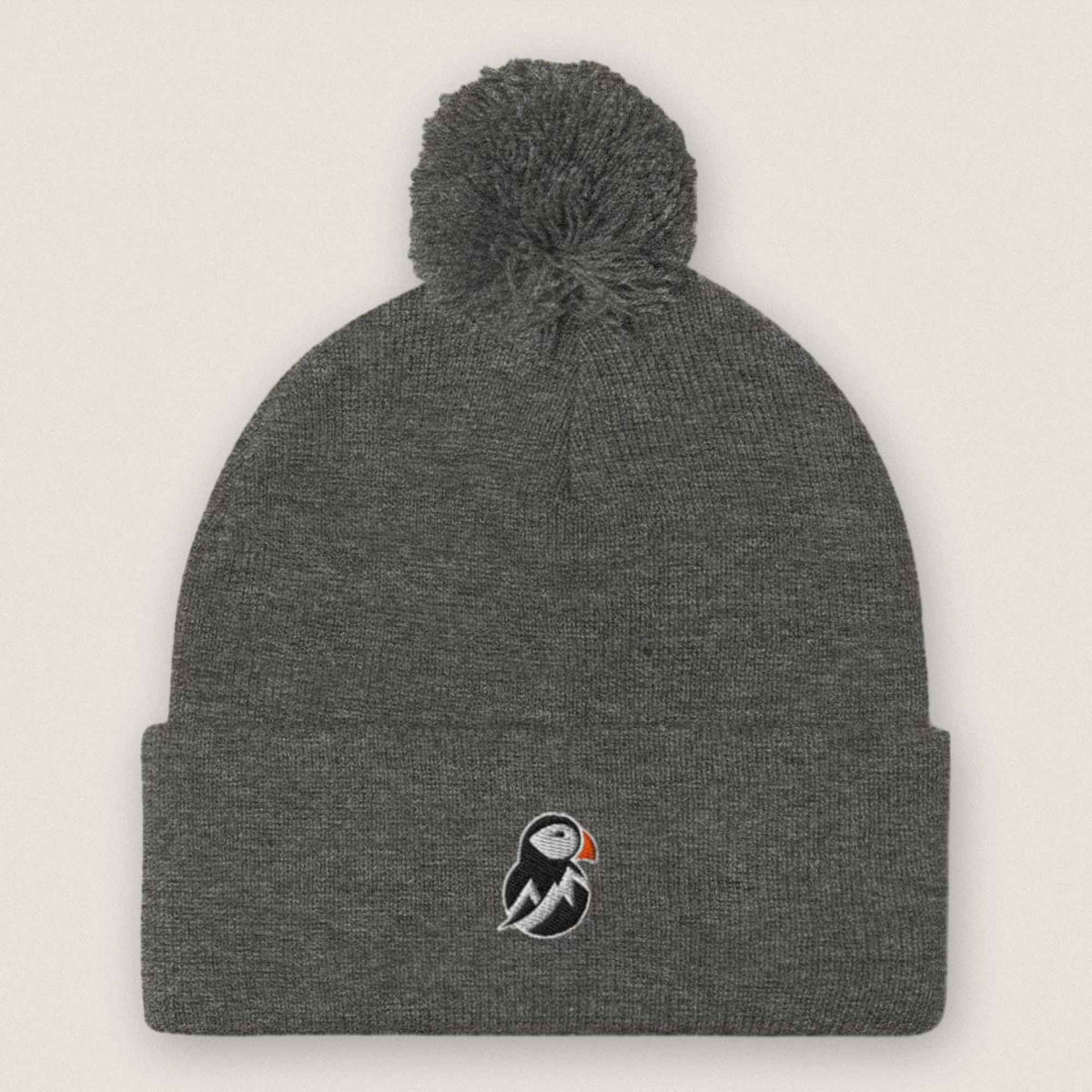 AukCliff Pom-Pom Knit Beanie Dark Heather Grey Pom-Pom Beanie