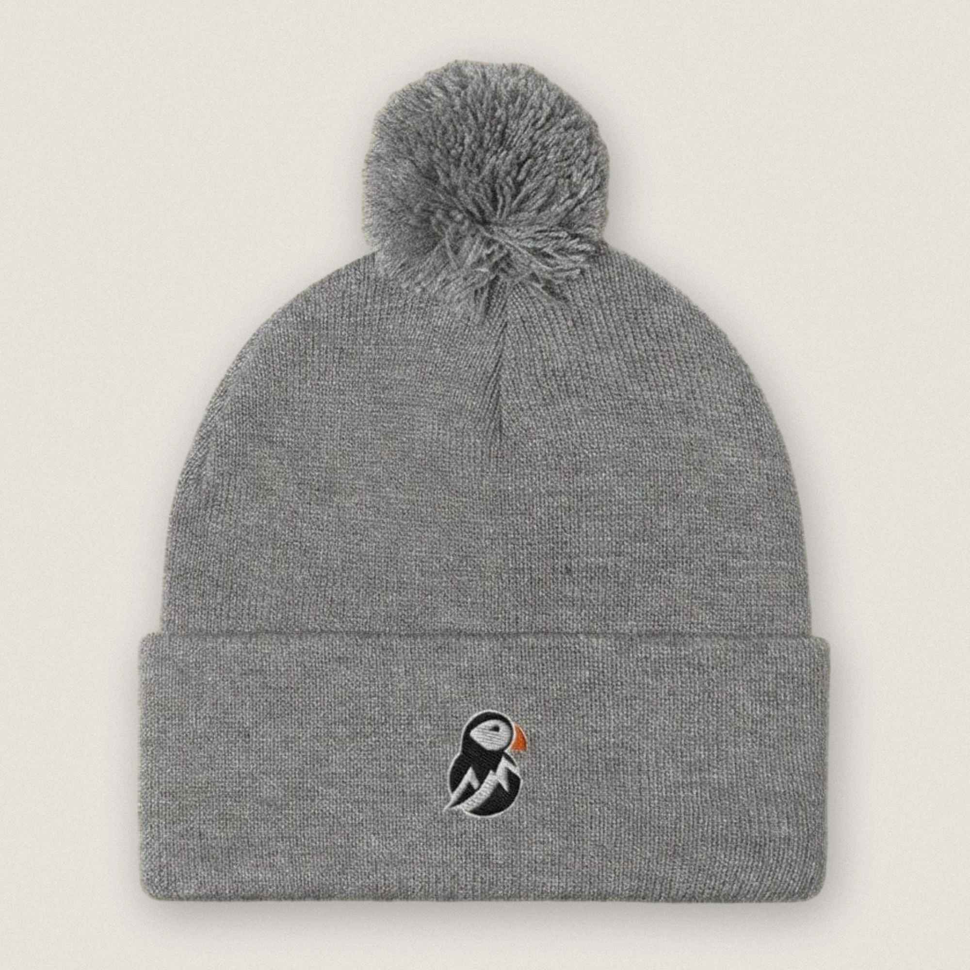 AukCliff Pom-Pom Knit Beanie Heather Grey Pom-Pom Beanie