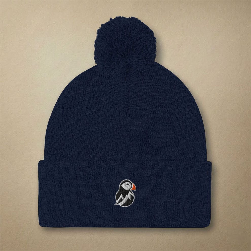 AukCliff Pom-Pom Knit Beanie Navy Pom-Pom Beanie