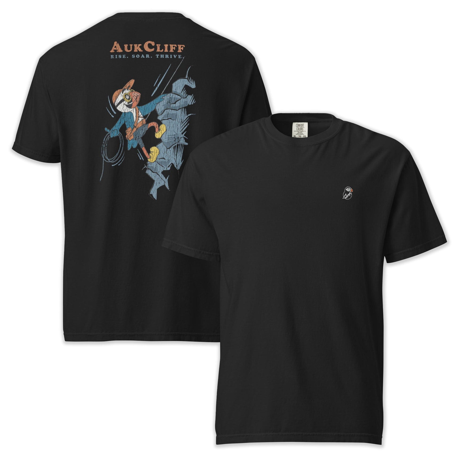 AukCliff Rear Print Comfort Colors T-shirt Black / S Retro Puffin Climber Comfort Colors Back Print T-Shirt
