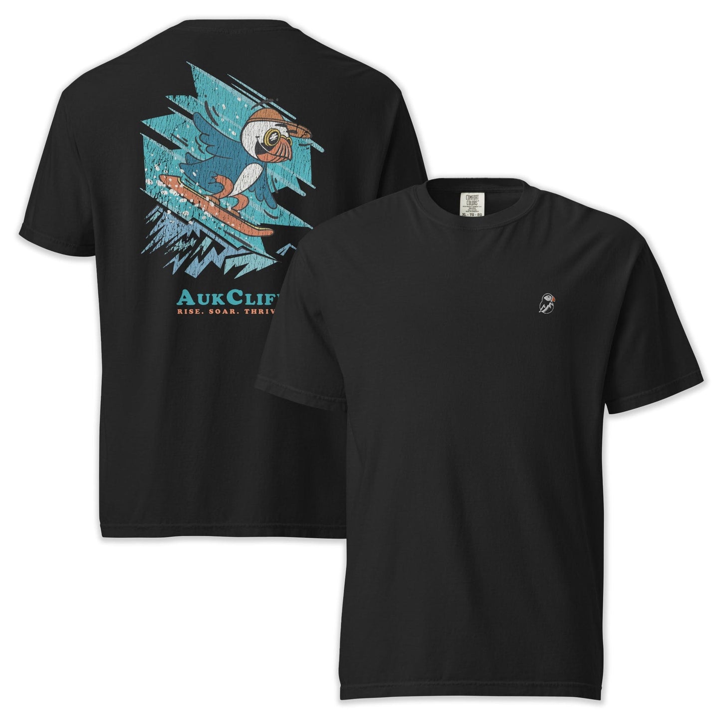 AukCliff Rear Print Comfort Colors T-shirt Black / S Retro Snowboarder Puffin Comfort Colors Back Print T-Shirt