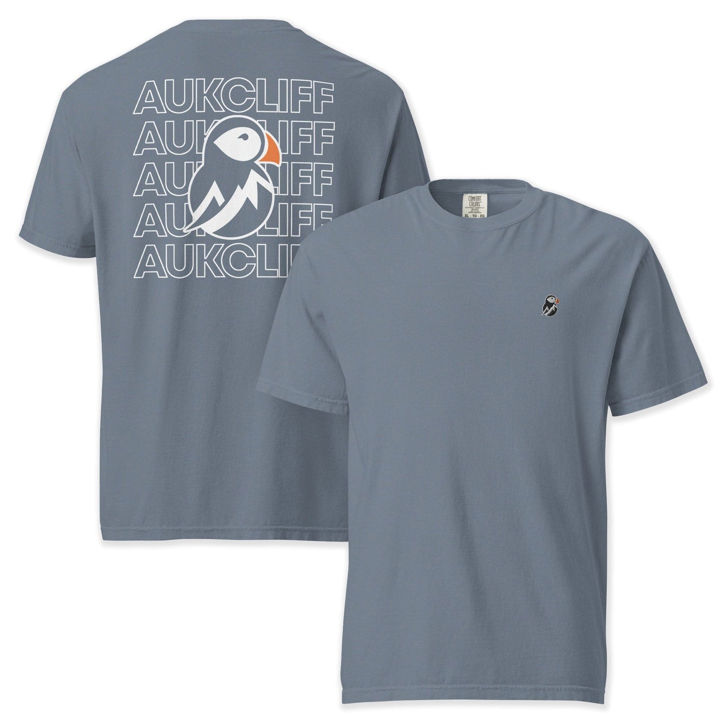 AukCliff Rear Print Comfort Colors T-shirt Blue Jean / S AukCliff Puffin Logo Comfort Colors T-Shirt