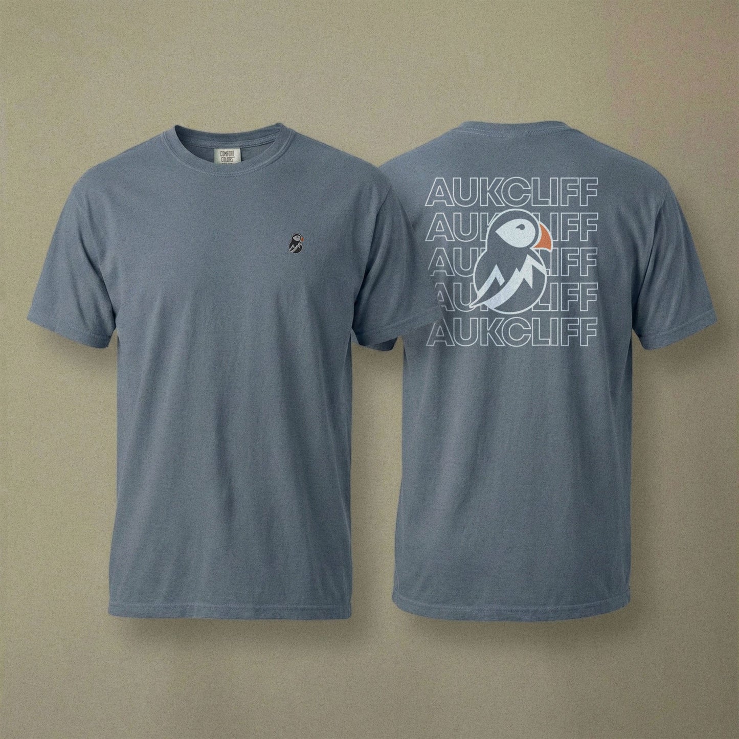 AukCliff Rear Print Comfort Colors T-shirt Blue Jean / S AukCliff® Puffin Logo Comfort Colors T-Shirt