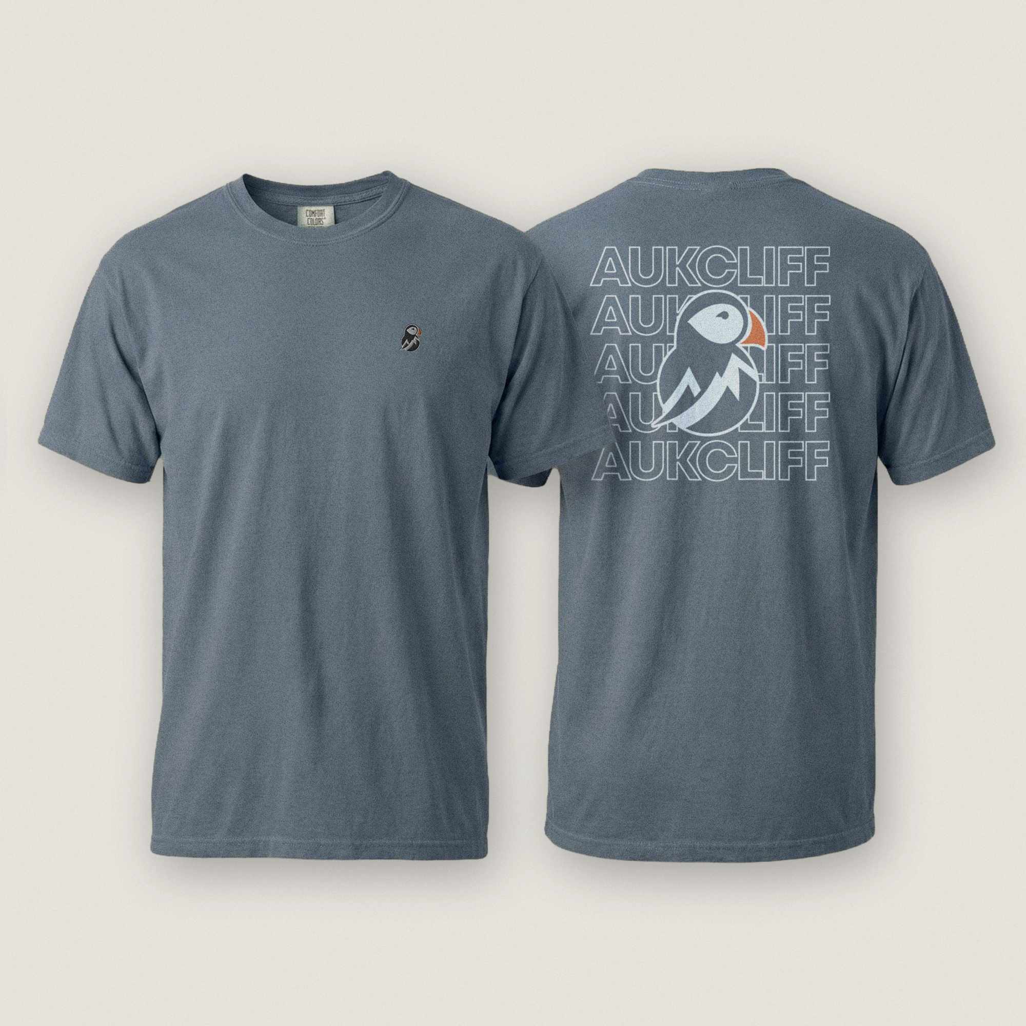 AukCliff Rear Print Comfort Colors T-shirt Blue Jean / S AukCliff® Puffin Logo Comfort Colors T-Shirt